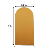 7ft Matte Gold Spandex Fitted Chiara Backdrop Stand Cover For Round Top Wedding Arch