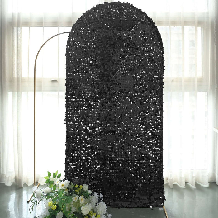 7ft Sparkly Black Double Sided Big Payette Sequin Chiara Backdrop Stand Cover For Fitted Round Top