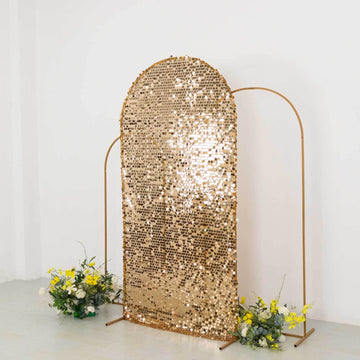 7ft Sparkly Gold Big Payette Sequin Fitted Wedding Arch Cover for Round Top Chiara Backdrop Stand