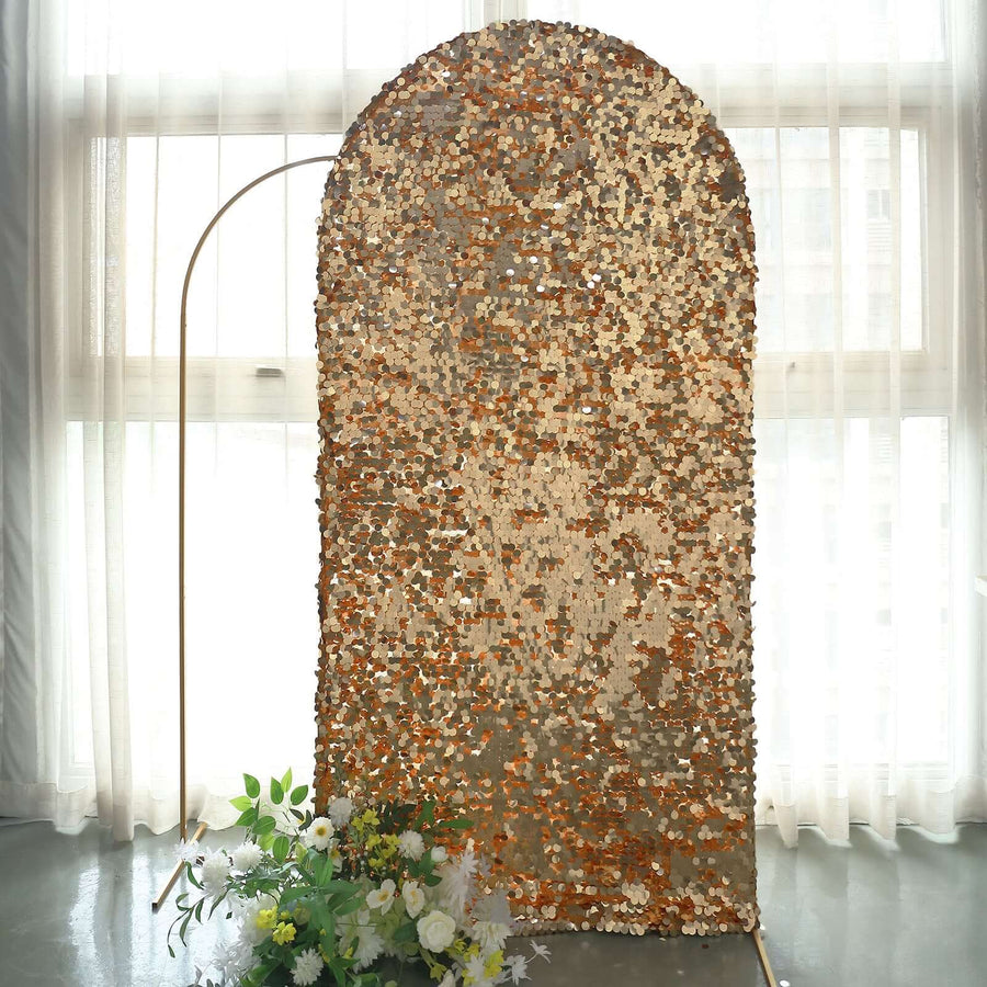 7ft Sparkly Gold Double Sided Big Payette Sequin Chiara Backdrop Stand Cover For Fitted Round Top 