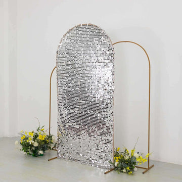 7ft Sparkly Silver Big Payette Sequin Fitted Wedding Arch Cover for Round Top Chiara Backdrop Stand