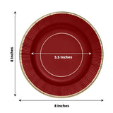 25 Pack | 8inch Burgundy Sunray Gold Rimmed Dessert Appetizer Paper Plates, Disposable