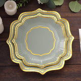 25 Pack Sage Green Disposable Salad Plates With Scalloped Gold Rim