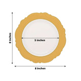 10 Pack | 8inch Gold / White Disposable Salad Appetizer Plates With Round Blossom Design