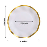 25 Pack | 8inch Matte White / Gold Wavy Rim Disposable Salad Plates, Appetizer Dessert Party Plates