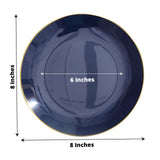 10 Pack | 8inch Glossy Navy Blue Round Plastic Salad Plates With Gold Rim