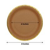 25 Pack | 8 Round Natural Brown Paper Salad Plates With Gold Lined Rim, Disposable Dessert Appetize