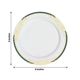 10 Pack | 8inch White With Hunter Emerald Green Rim Plastic Appetizer Salad Plates