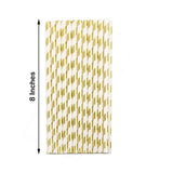 25 Pack 8" White/Gold Striped Disposable Paper Straws