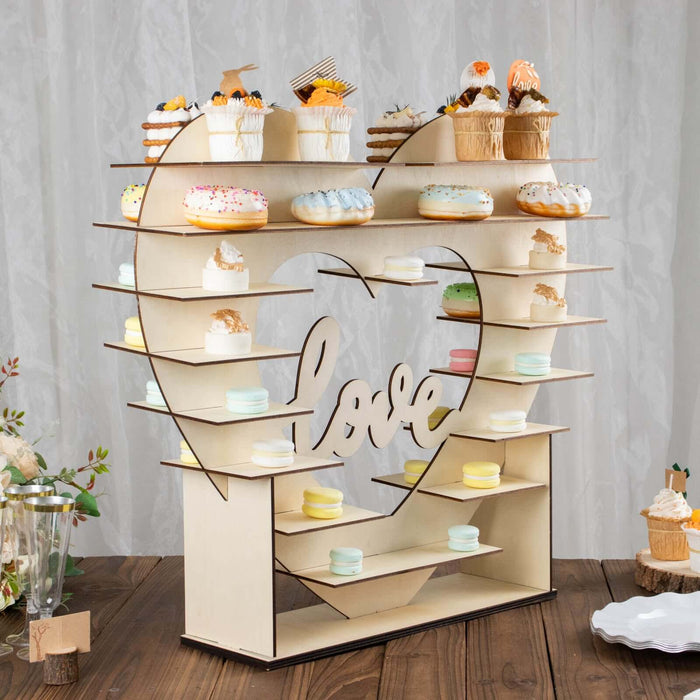 26inch Heart Shaped 8-Layer Double Sided Wooden Cupcake Shelf Rack