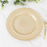 8-Pack Glass Round Charger Plates Gold with Beaded Rim & Cross-Stitch Pattern, Event Tabletop