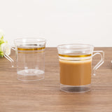 8 Pack 8oz Clear Plastic Coffee Mugs with Gold Stripes, Disposable Tea Cups with Handle - 3.5inch