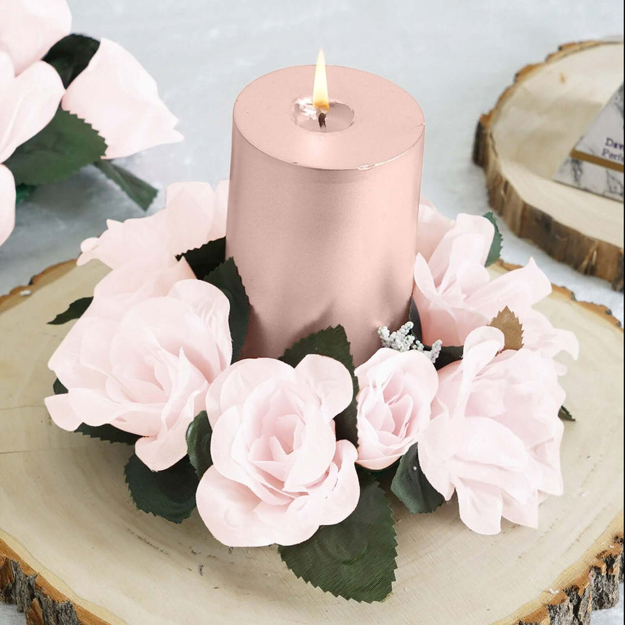 8 Pack Nude Artificial Silk Rose Floral Candle Rings