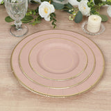 25-Pack Paper Round Dessert Plates in Dusty Rose Sunray Design with Gold Rim