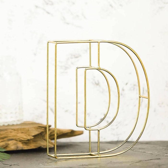 8" Tall | Gold Wedding Centerpiece | Freestanding 3D Decorative Wire Letter | D