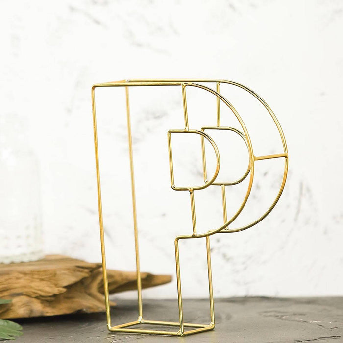 8" Tall | Gold Wedding Centerpiece | Freestanding 3D Decorative Wire Letter | P