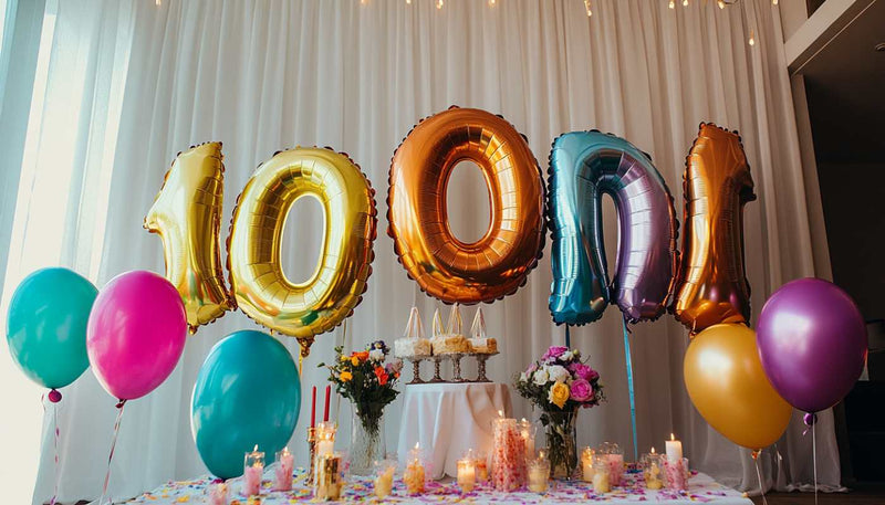 Balloon display with 100 number balloons
