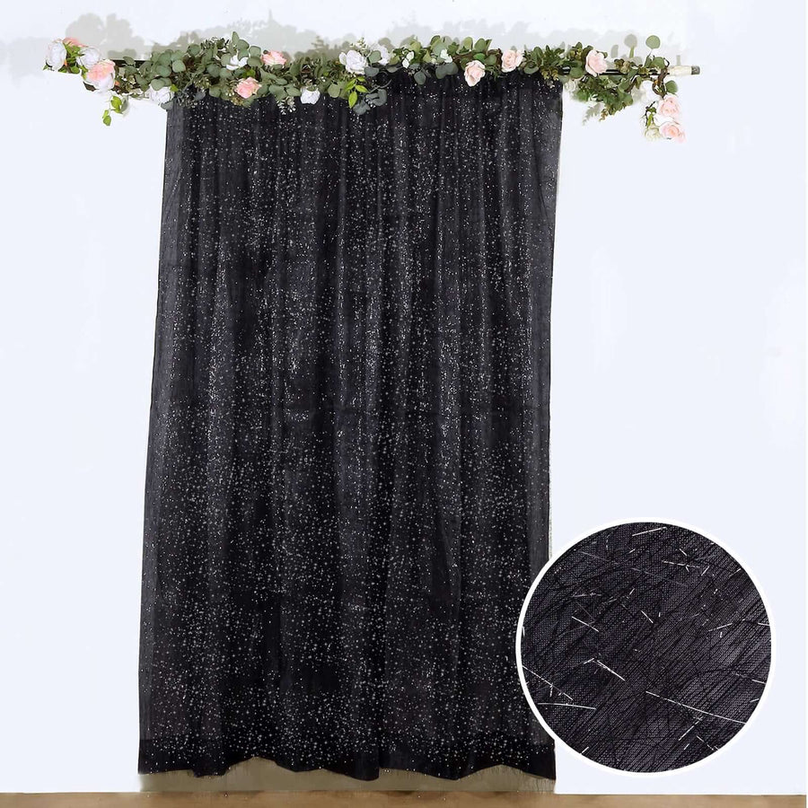 8ft Black Metallic Fringe Shag Photo Backdrop Drapery Panel, Shimmery Tinsel Polyester Divider