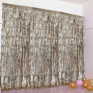 8ft Champagne Metallic Tinsel Foil Fringe Doorway Curtain Party Backdrop