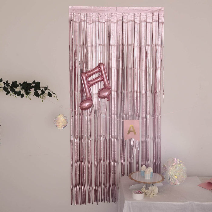 8ft Dusty Rose Metallic Tinsel Foil Fringe Doorway Curtain Party Backdrop