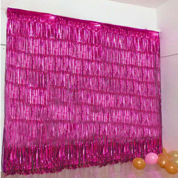 8ft Fuchsia Metallic Tinsel Foil Fringe Doorway Curtain Party Backdrop