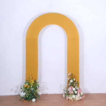 8ft Gold Spandex Fitted Open Arch Wedding Arch Cover, Double-Sided U-Shaped Backdrop Slipcover