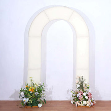 8ft Ivory Spandex Fitted Open Arch Wedding Arch Cover, Double-Sided U-Shaped Backdrop Slipcover