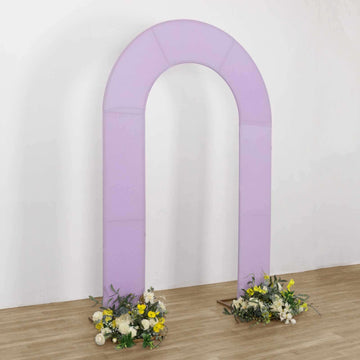 8ft Lavender Lilac Spandex Fitted Open Arch Wedding Arch Cover, Double-Sided U-Shaped Backdrop Slipcover