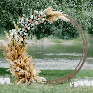 8ft Natural Brown Wood Round Event Party Arbor Backdrop Stand, Rustic DIY Wedding Arch