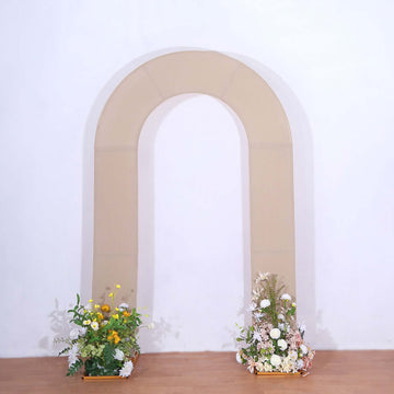 8ft Nude Spandex Fitted Open Arch Wedding Arch Cover, Double-Sided U-Shaped Backdrop Slipcover