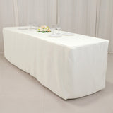 Fire Retardant Ivory Fitted Tablecloth 8ft Premium Polyester Rectangular Table Cover 96inch