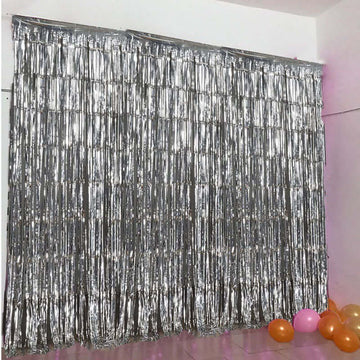 8ft Silver Metallic Tinsel Foil Fringe Doorway Curtain Party Backdrop