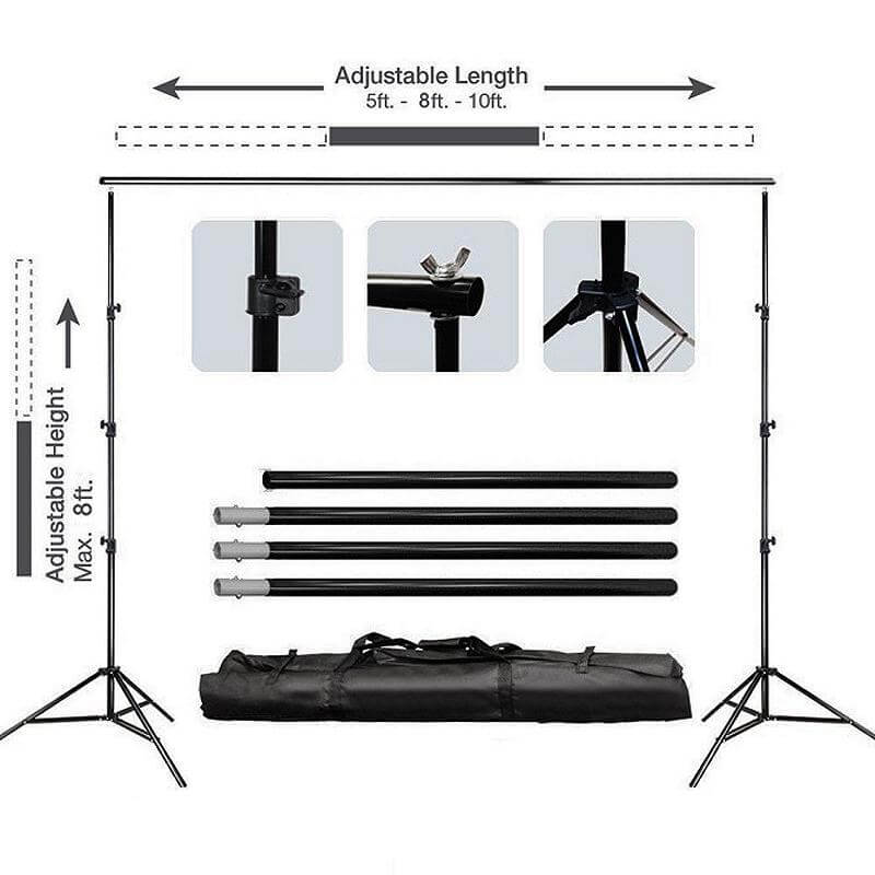 8ftX10ft Metal Adjustable Photography Backdrop Stand Kit & FREE Clips