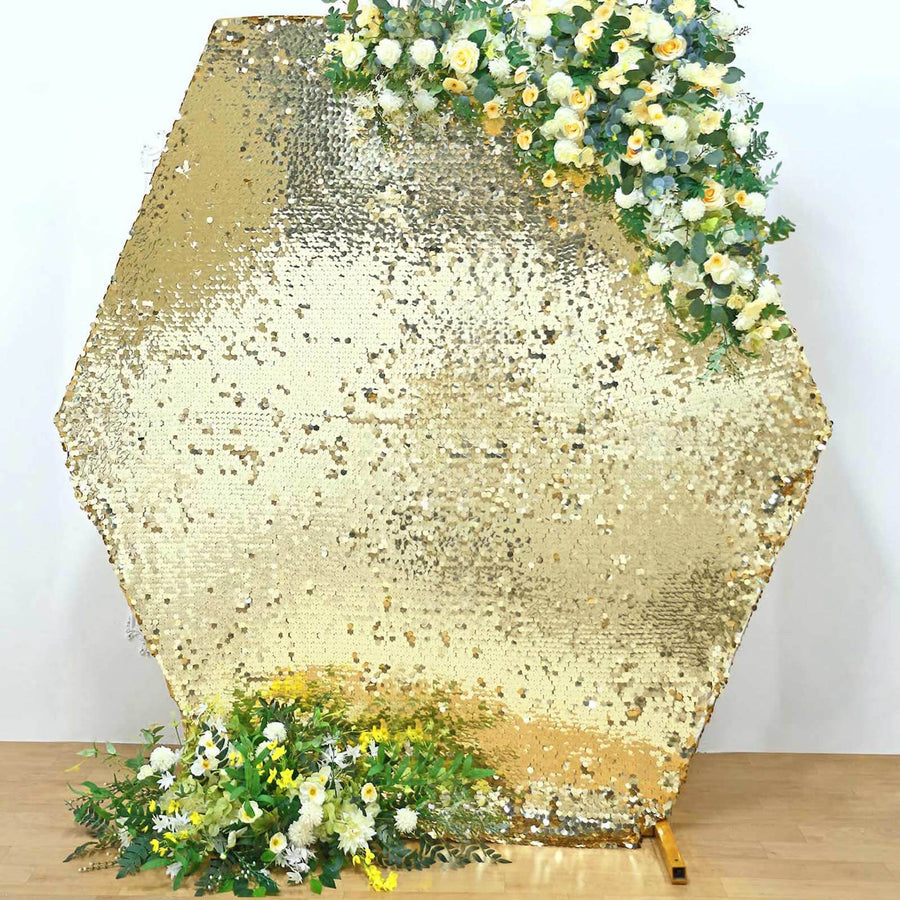 Champagne Big Payette Sparkle Sequin Hexagon Wedding Arch Cover, Shiny Shimmer Backdrop Stand Cover