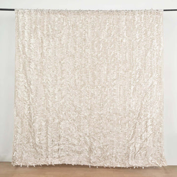 8ftx8ft Beige 3D Leaf Petal Taffeta Event Curtain Drapes, Backdrop Event Panel With Rod Pocket