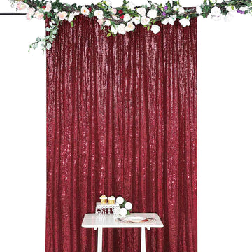 8ftx8ft Burgundy Sequin Event Curtain Drapes, Backdrop Event Panel