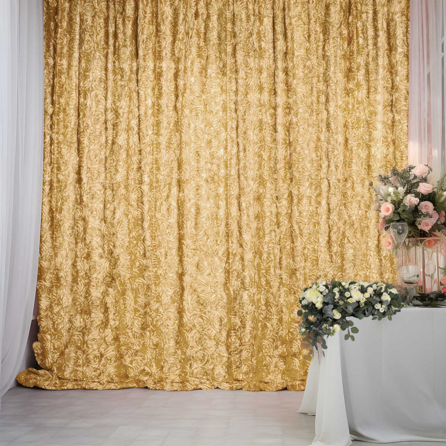 8ftx8ft Champagne Satin Rosette Event Curtain Drapes, Backdrop Event Panel