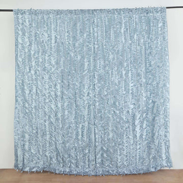 8ftx8ft Dusty Blue 3D Leaf Petal Taffeta Event Curtain Drapes, Backdrop Event Panel With Rod Pocket