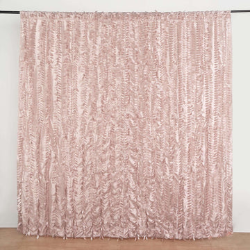 8ftx8ft Dusty Rose 3D Leaf Petal Taffeta Event Curtain Drapes, Backdrop Event Panel With Rod Pocket