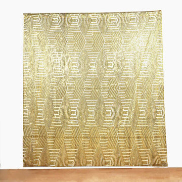 8ftx8ft Gold Geometric Sequin Event Curtain Drapes with Satin Backing, Seamless Opaque Sparkly Backdrop Event Panel in Diamond Glitz Pattern