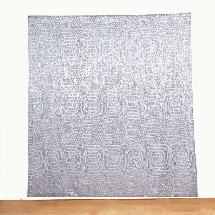 8ftx8ft Silver Geometric Sequin Event Curtain Drapes with Satin Backing, Seamless Opaque Sparkly