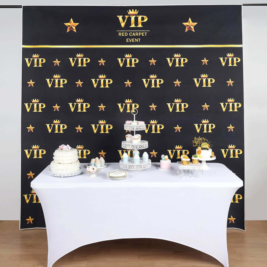 8ftx8ft VIP Red Carpet Event Gold Crown Star Hollywood Vinyl Photography Backdrop - Black/Gold