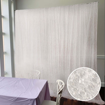 8ftx8ft White Fringe Shag Polyester Event Drapery Panel, Minky Fabric Divider Backdrop Curtain