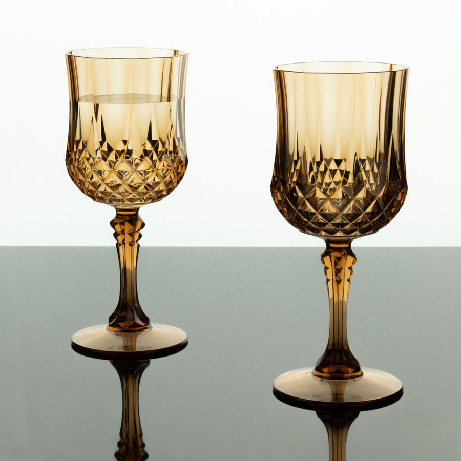 6 Pack | 8oz Amber Gold Crystal Cut Reusable Plastic Cocktail Goblets