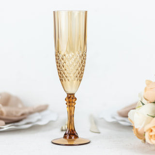 Amber Gold Crystal Cut Reusable Plastic Wedding Flute Glasses