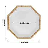 25 Pack | 9inch White Bamboo Print Rim Octagonal Dinner Paper Plates