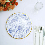 25 Pack | 9inch Blue Chinoiserie Floral Disposable Dinner Plates with Gold Rim