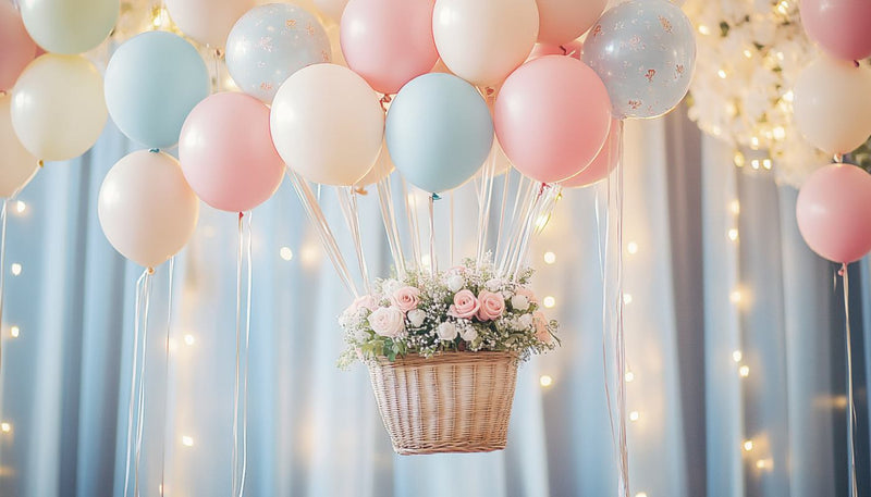 Pastel balloons in a hot air balloon display