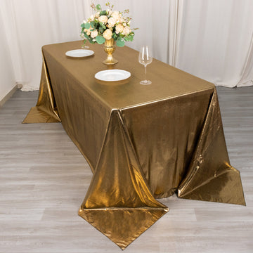 90"x132" Antique Gold Shimmer Sequin Dots Polyester Tablecloth, Wrinkle Free Sparkle Glitter Tablecover