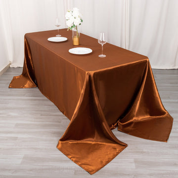 90"x132" Cinnamon Brown Satin Seamless Rectangular Tablecloth